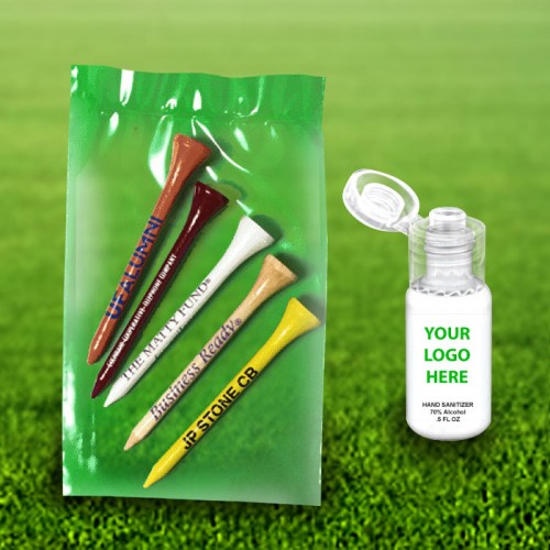 Custom Golf Tee Poly Packs - 5 W/ Hand Sanitizer